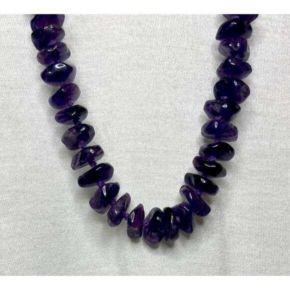 37" Genuine Amethyst Graduated Nugget Necklace Hand-Knotted Vintage Dark Boho - Picture 7 of 11